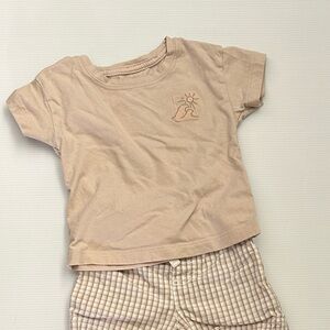 Carter's Beige Tee and Checkered Shorts Set